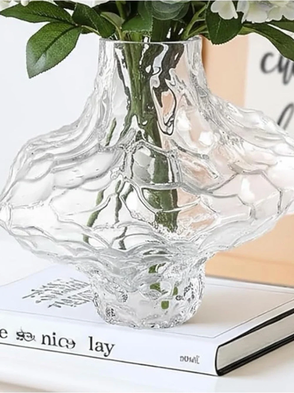 Clear Textured Glass Decorative Vase -
